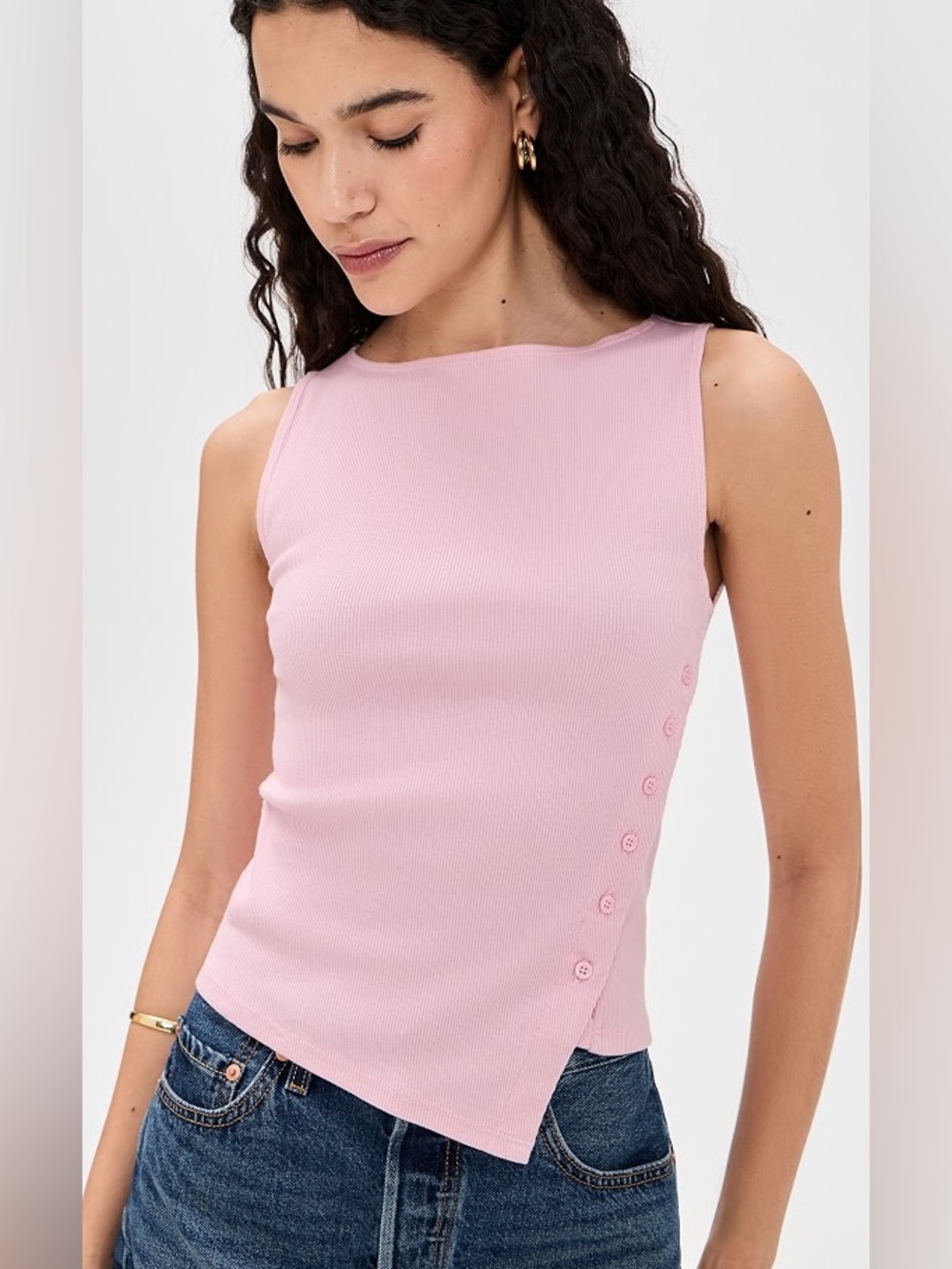 Reformation Hudson Knit Tank Top, ribbed cotton, baby pink